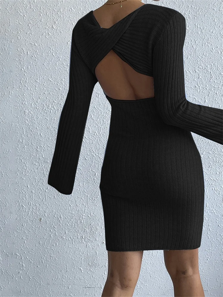 Robe en Maille Côtelée avec Manches Évasées pour Femme | Idéale pour Usage Quotidien et Mi-Saison