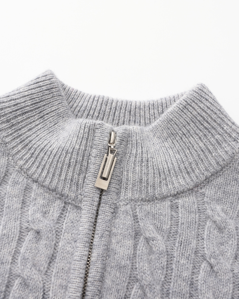 Pull pour Homme avec Col Zippé et Motif en Torsades | Idéal pour l’Hiver