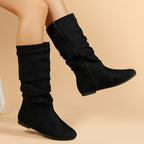 Bottes Mi-Mollet À Semelle Plate Avec Zip Latéral Pour Femmes | Idéal Pour Usage Quotidien