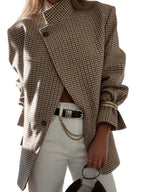 Blazer à Motif Carreaux avec Fermeture Asymétrique pour Femme | Idéal pour Travail et Occasions Quotidiennes