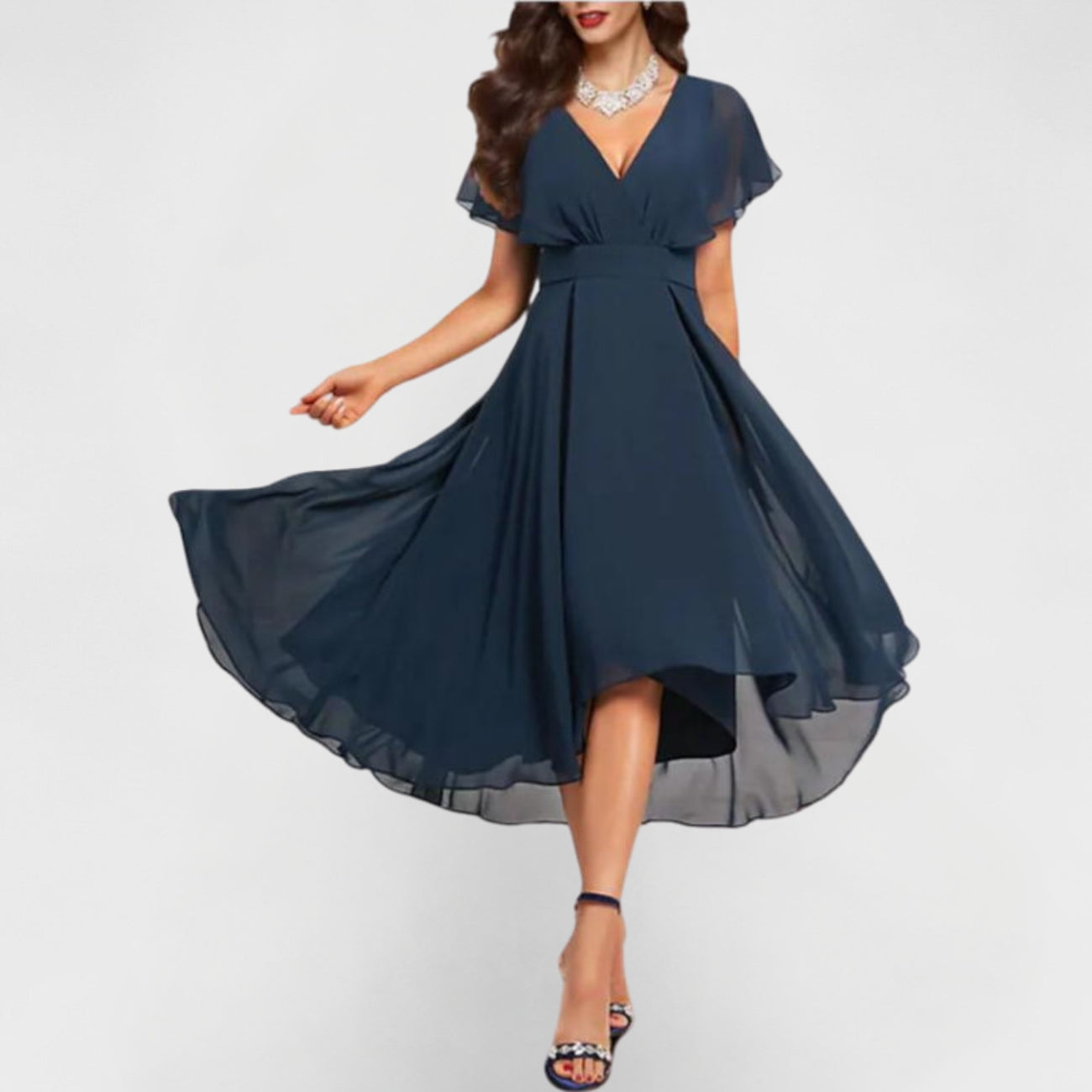 Robe À Col V Avec Manches Amples Et Ourlet Superposé Pour Femme | Idéal Pour Occasions Quotidiennes Et Événementielles