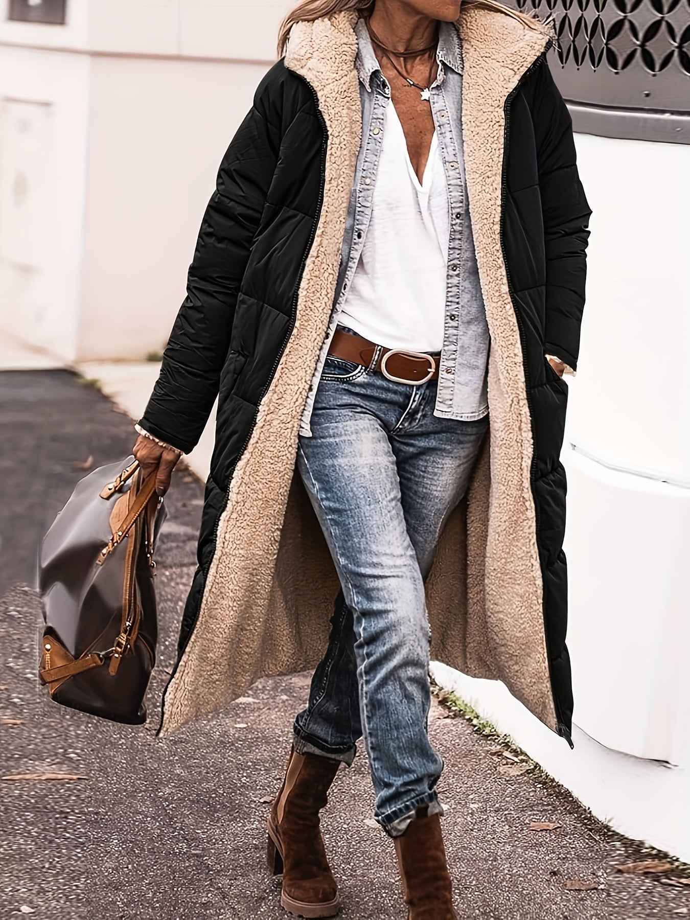 Manteau Long Matelassé avec Doublure en Polaire pour Femme | Idéal pour l’Hiver