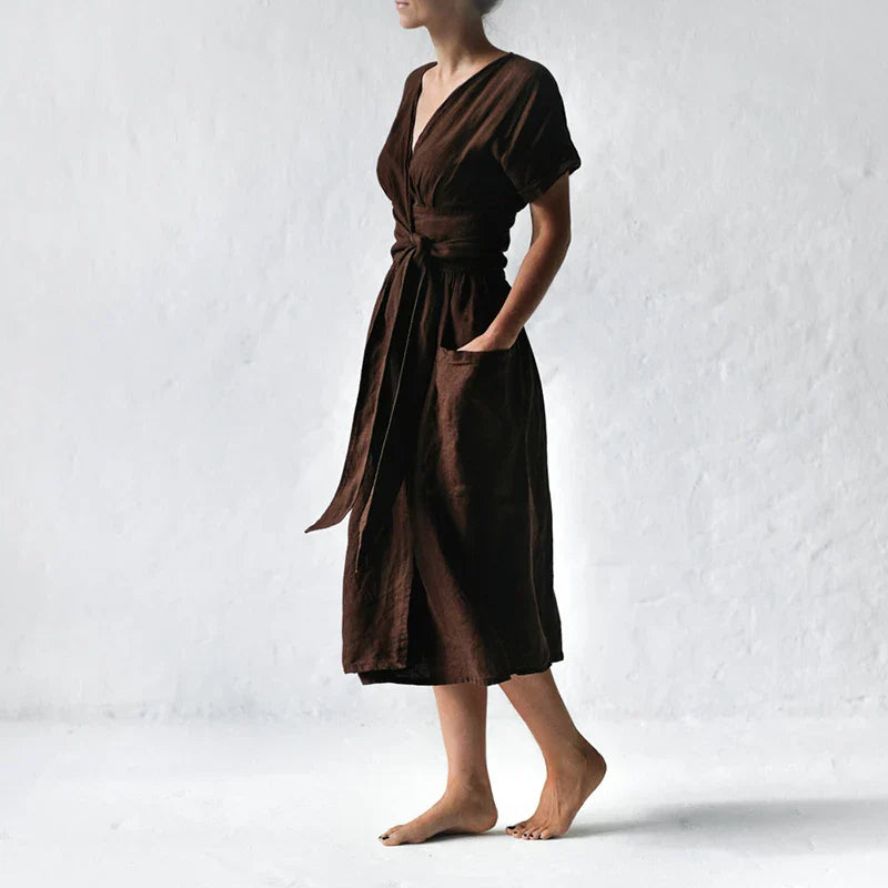 Robe Midi Portefeuille Avec Lien À Nouer Pour Femme | Idéale Pour Les Journées Décontractées