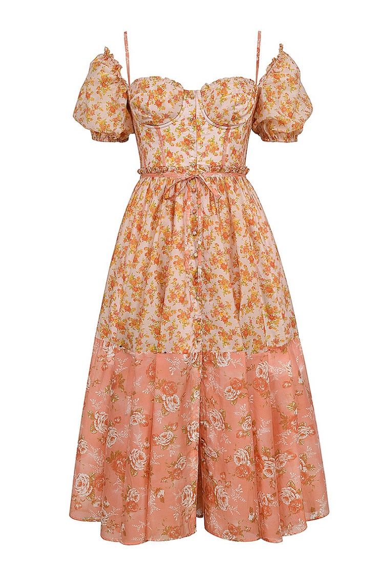 Robe À Motif Floral Avec Coupe Ajustée Et Manches Bouffantes Pour Femme | Idéal Pour Usage Quotidien Et Occasions
