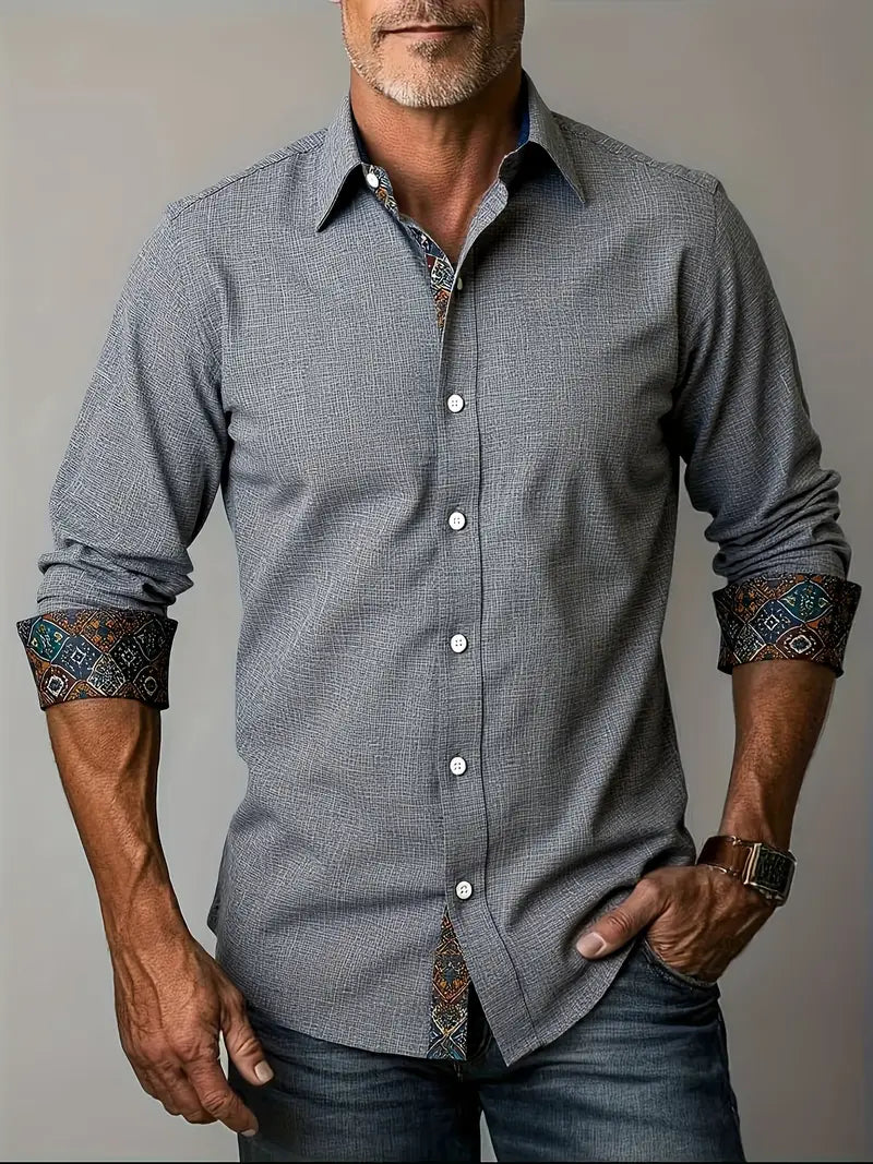 Chemise À Manches Longues Avec Détails Contrastés Et Fermeture À Boutons Pour Hommes | Idéale Pour Toutes Les Saisons