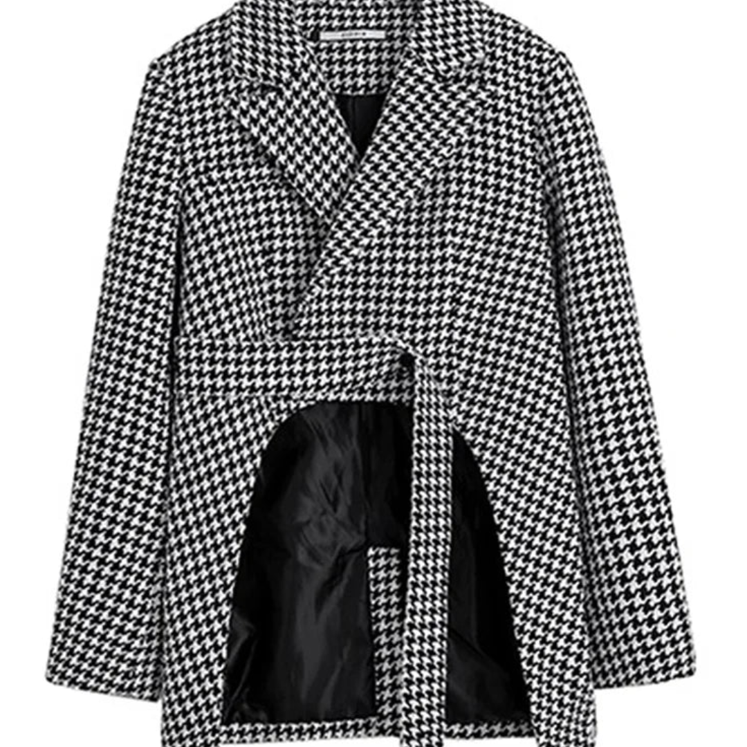 Blazer Motif Pied-De-Poule À Manches Longues Avec Bouton Unique Pour Femme | Idéal Pour Le Travail Et Les Sortiesames