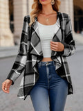 Manteau Long à Motif Carreaux avec Coupe Ouverte pour Femme | Idéal pour la Mi-Saison