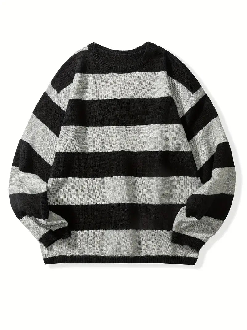 Pull Rayé à Col Rond avec Style Rétro pour Homme | Idéal pour le Quotidien et les Sorties