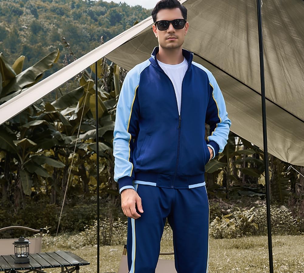 Ensemble Deux Pièces avec Veste Zippée et Pantalon Colorblock pour Homme | Idéal pour Un Usage Quotidien