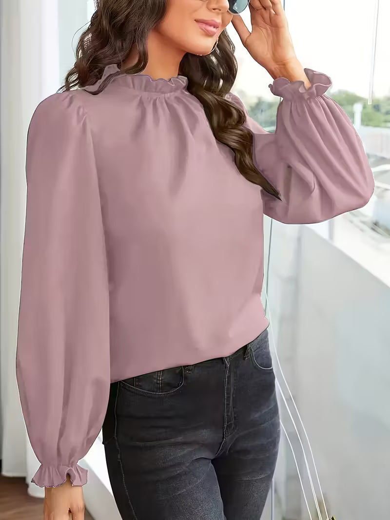 Blouse À Col Volanté Et Manches Bouffantes Pour Femmes | Idéal Pour Usage Quotidien Ou Occasions Décontractées