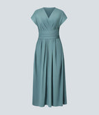 Robe Midi Avec Taille Haute Et Manches Courtes Pour Femme | Idéal Pour Usage De Jour Et De Soir