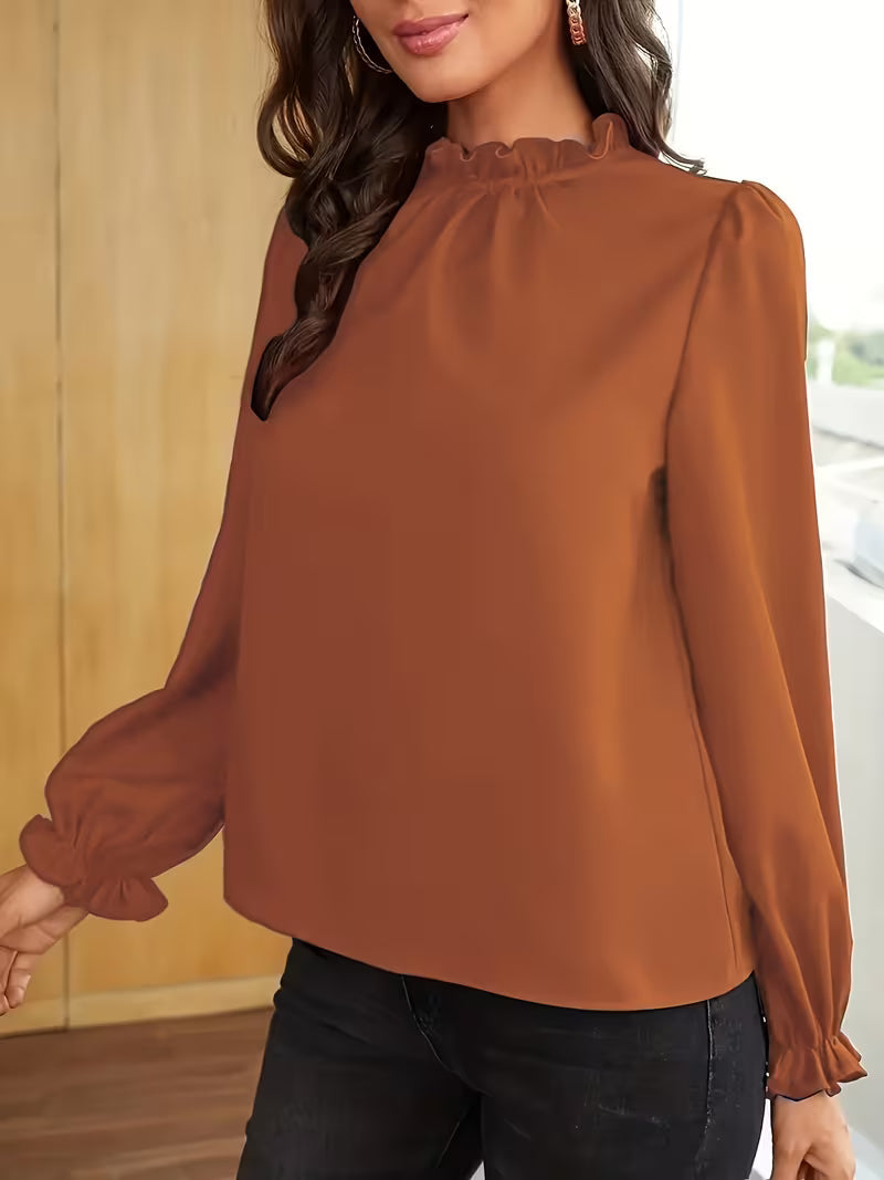 Blouse À Col Volanté Et Manches Bouffantes Pour Femmes | Idéal Pour Usage Quotidien Ou Occasions Décontractées