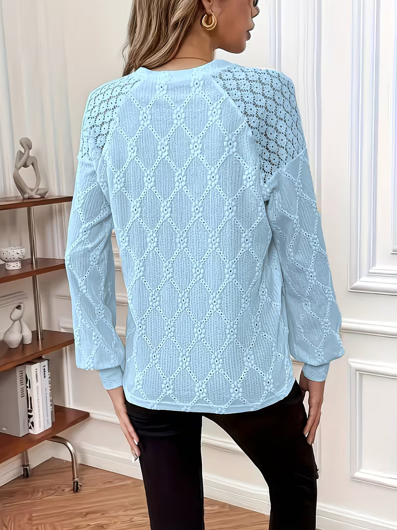 Blouse À Manches Longues Avec Motif Texturé Et Col Rond Pour Femmes | Idéal Pour Un Usage Quotidien