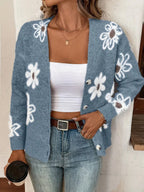 Cardigan à Motifs Floraux avec Col en V et Boutons pour Femmes | Idéal pour Tenues Décontractées