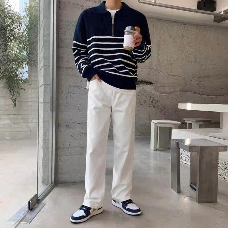 Pull Rayé avec Demi-Zip et Manches Longues pour Homme | Ideal pour Printemps et Automne