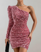 Robe Mini À Paillettes Avec Coupe Ajustée Et Jupe Évasée Pour Femmes | Idéale Pour Les Soirées Et Événements