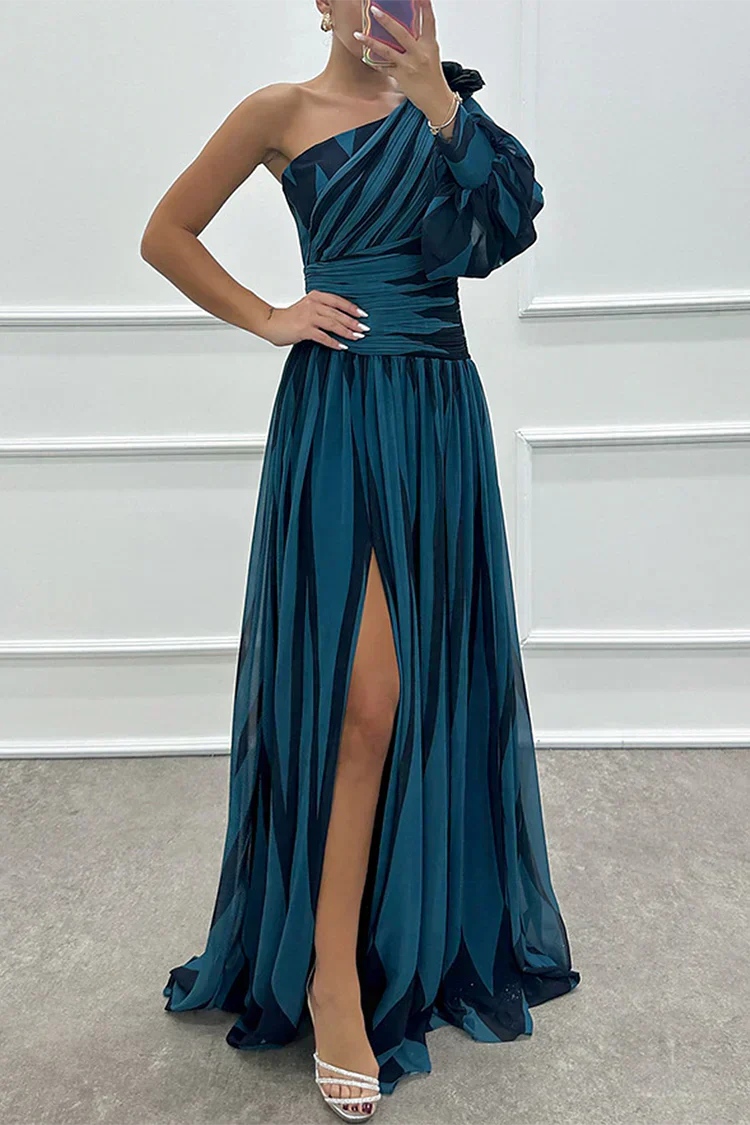 Robe Maxi One-Shoulder Rayée Avec Jupe Plissée Pour Femme | Idéale Pour L'Été