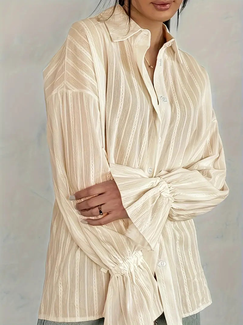 Blouse à Manches Longues avec Détails en Dentelle Verticale pour Femmes | Idéal pour le Bureau et les Occasions Quotidiennes