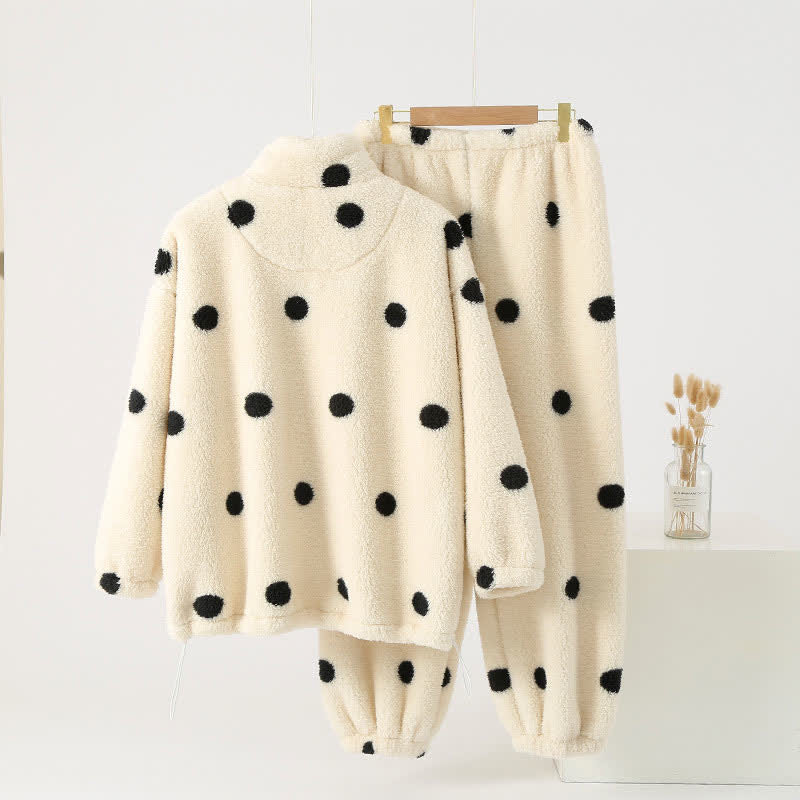 Ensemble Pyjama À Pois avec Haut Style Manteau Et Deux poches Pour Femme | Idéal pour L’Hiver