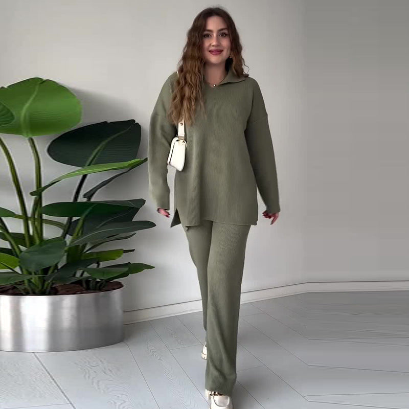 Ensemble Lounge Avec Texture Côtelée Et Pantalon À Jambe Large Pour Femmes | Idéal Pour Un Usage Quotidien