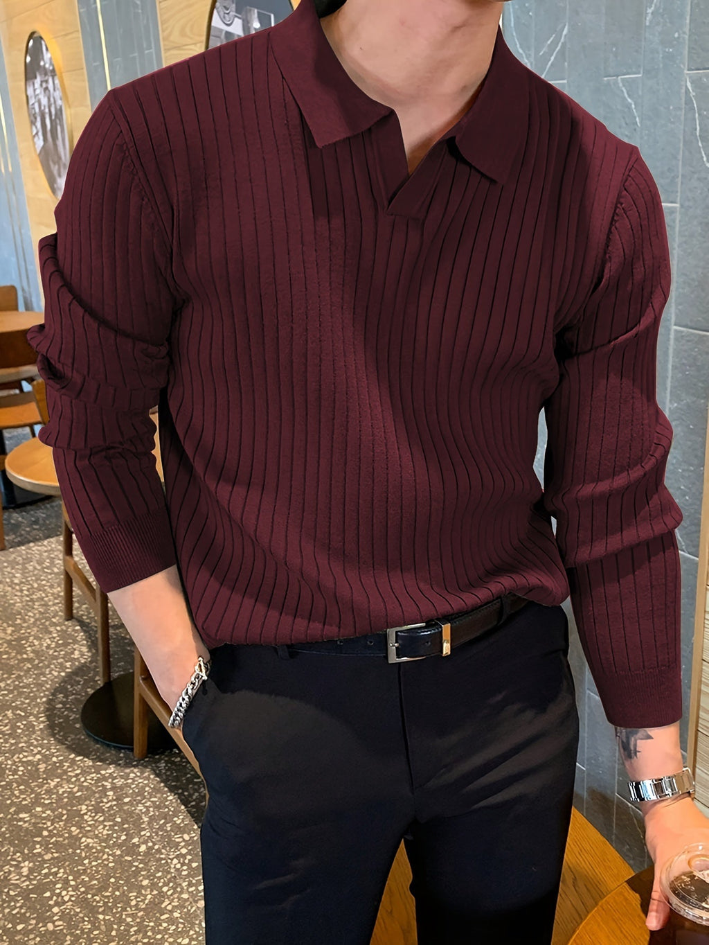 Pull Polo à Col Revers avec Encolure en V pour Homme | Idéal pour Tenue de Bureau