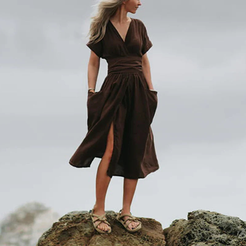 Robe Midi Portefeuille Avec Lien À Nouer Pour Femme | Idéale Pour Les Journées Décontractées