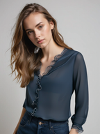Blouse À Manches Longues Avec Détails À Volants Pour Femme | Idéale Pour Usage Quotidien Et Événements