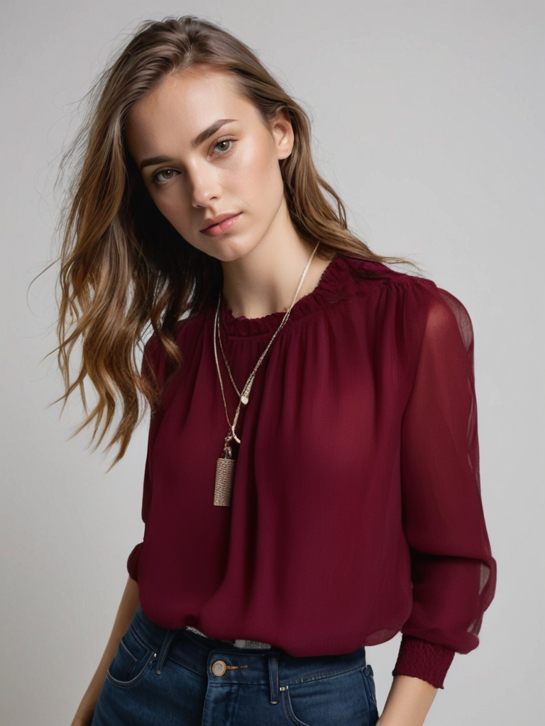 Blouse À Manches Longues Avec Détails À Volants Pour Femme | Idéale Pour Usage Quotidien Et Événements