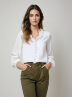 Blouse À Manches Longues Avec Détails À Volants Pour Femme | Idéale Pour Usage Quotidien Et Événements