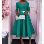 Robe Midi à Encolure Ronde avec Coupe A-Ligne et Manches Trois-Quarts pour Femme | Idéale pour Événements et Usage Quotidien