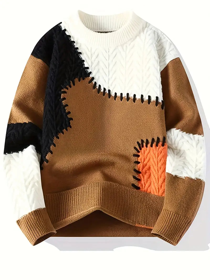 Pull À Col Rond Avec Design Patchwork Et Coupe Ample Pour Homme | Idéal Pour Usage Quotidien