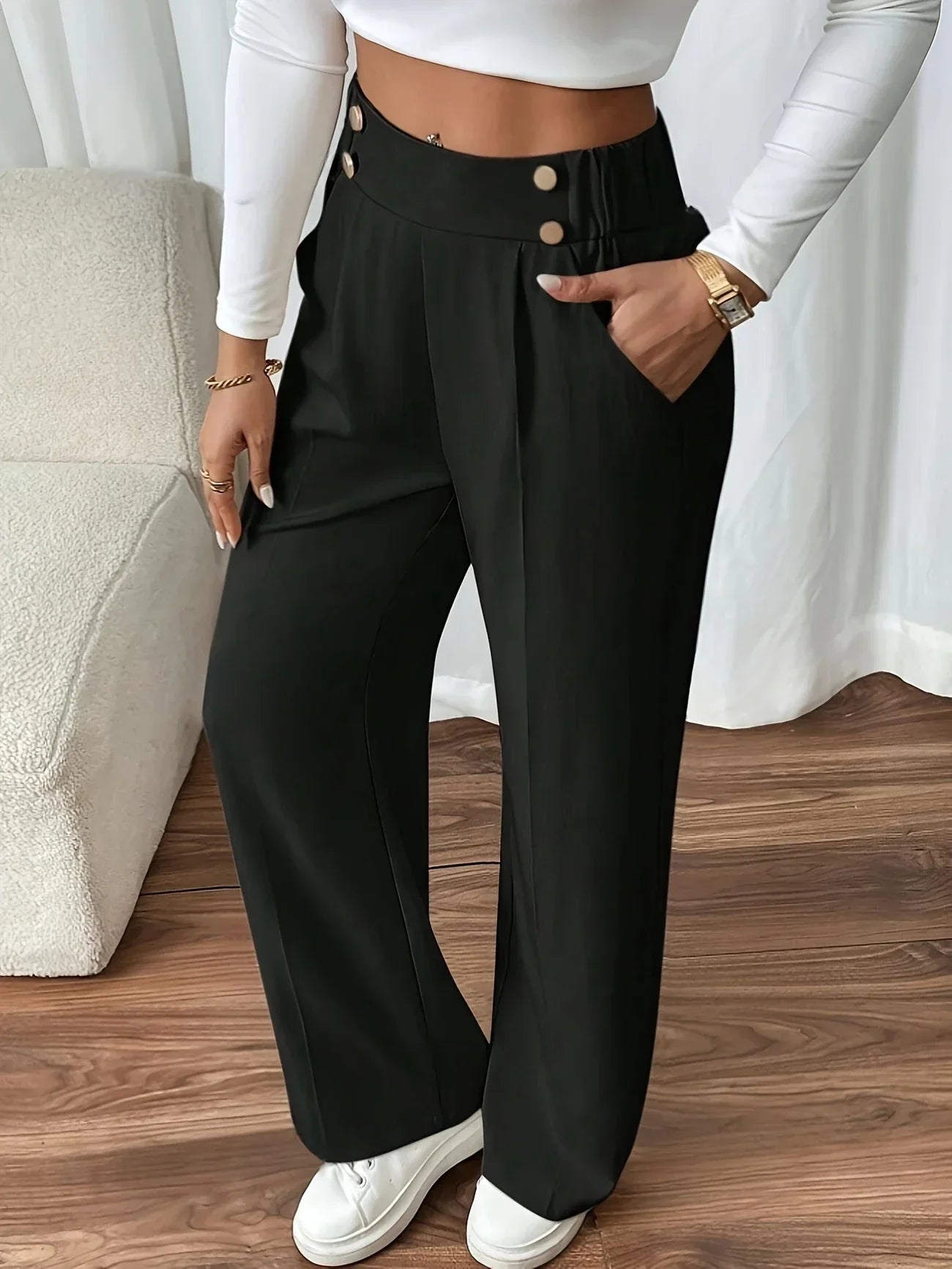 Pantalon Droit pour Femme avec Ceinture Élastique | Idéal pour le Quotidien et les Sorties