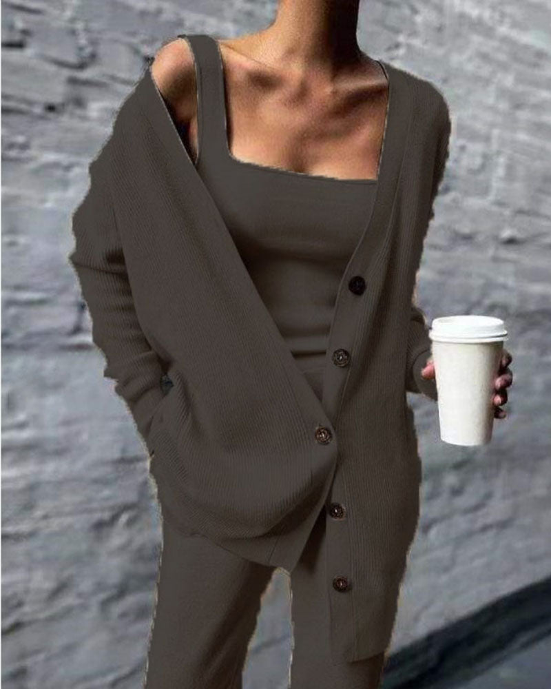 Ensemble Trois Pièces Débardeur, Cardigan et Pantalon Large pour Femme | Idéal pour le Quotidien