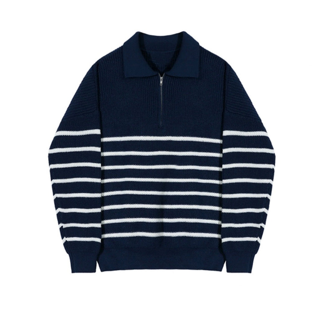 Pull Rayé avec Demi-Zip et Manches Longues pour Homme | Ideal pour Printemps et Automne