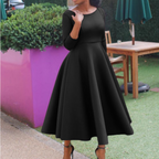 Robe Midi à Encolure Ronde avec Coupe A-Ligne et Manches Trois-Quarts pour Femme | Idéale pour Événements et Usage Quotidien