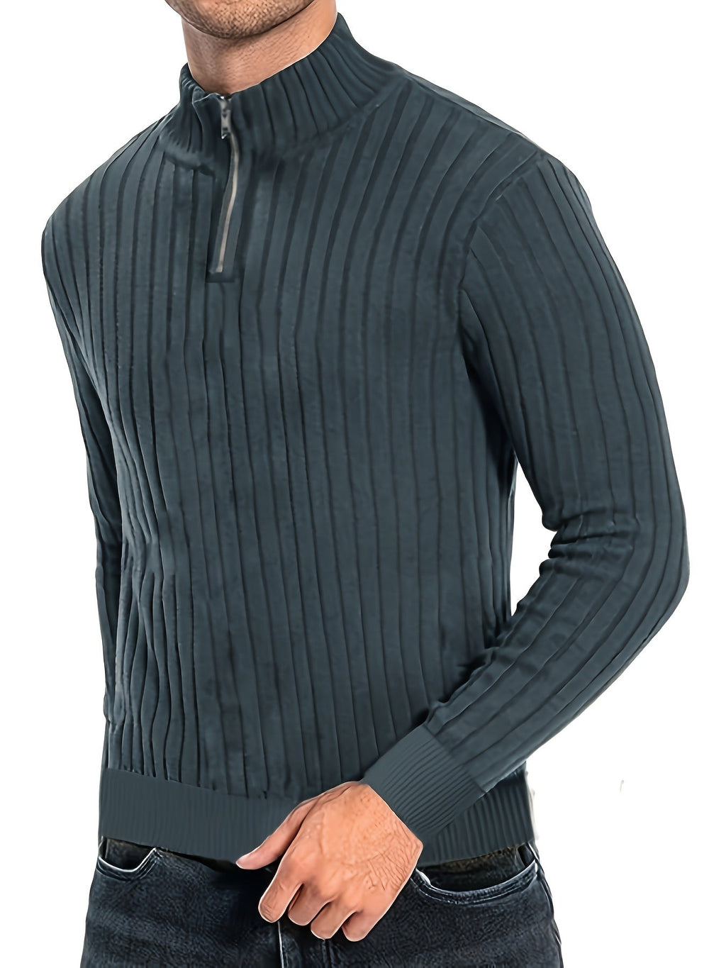 Pull Pour Homme Avec Col Zippé Et Motif Côtelé Pour Adulte | Idéal Pour Usage Quotidien Et Polyvalent