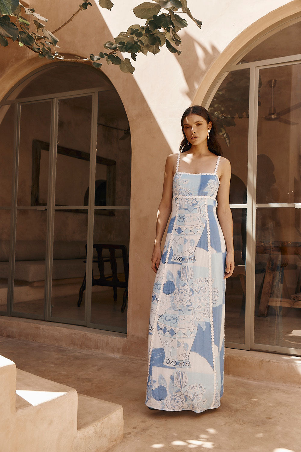 Robe Maxi À Encolure Carrée Avec Imprimé Et Coupe Longue Pour Femme | Idéale Pour Événements Estivaux
