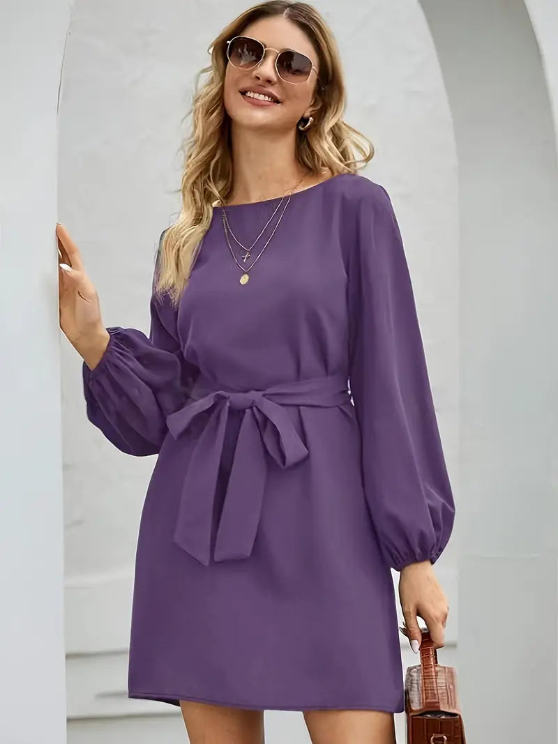 Robe Ceinturée à Manches Lanterne pour Femme | Idéale pour le Travail et les Sorties