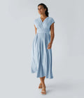 Robe Midi Avec Taille Haute Et Manches Courtes Pour Femme | Idéal Pour Usage De Jour Et De Soir