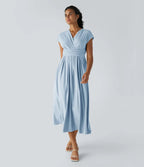 Robe Midi Avec Taille Haute Et Manches Courtes Pour Femme | Idéal Pour Usage De Jour Et De Soir