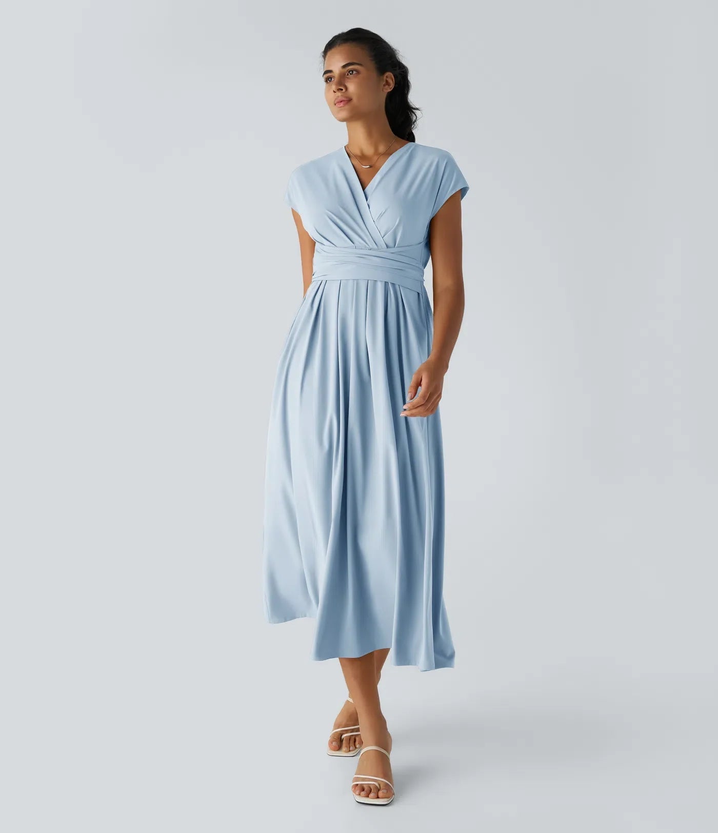 Robe Midi Avec Taille Haute Et Manches Courtes Pour Femme | Idéal Pour Usage De Jour Et De Soir