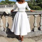 Robe Midi à Encolure Ronde avec Coupe A-Ligne et Manches Trois-Quarts pour Femme | Idéale pour Événements et Usage Quotidien