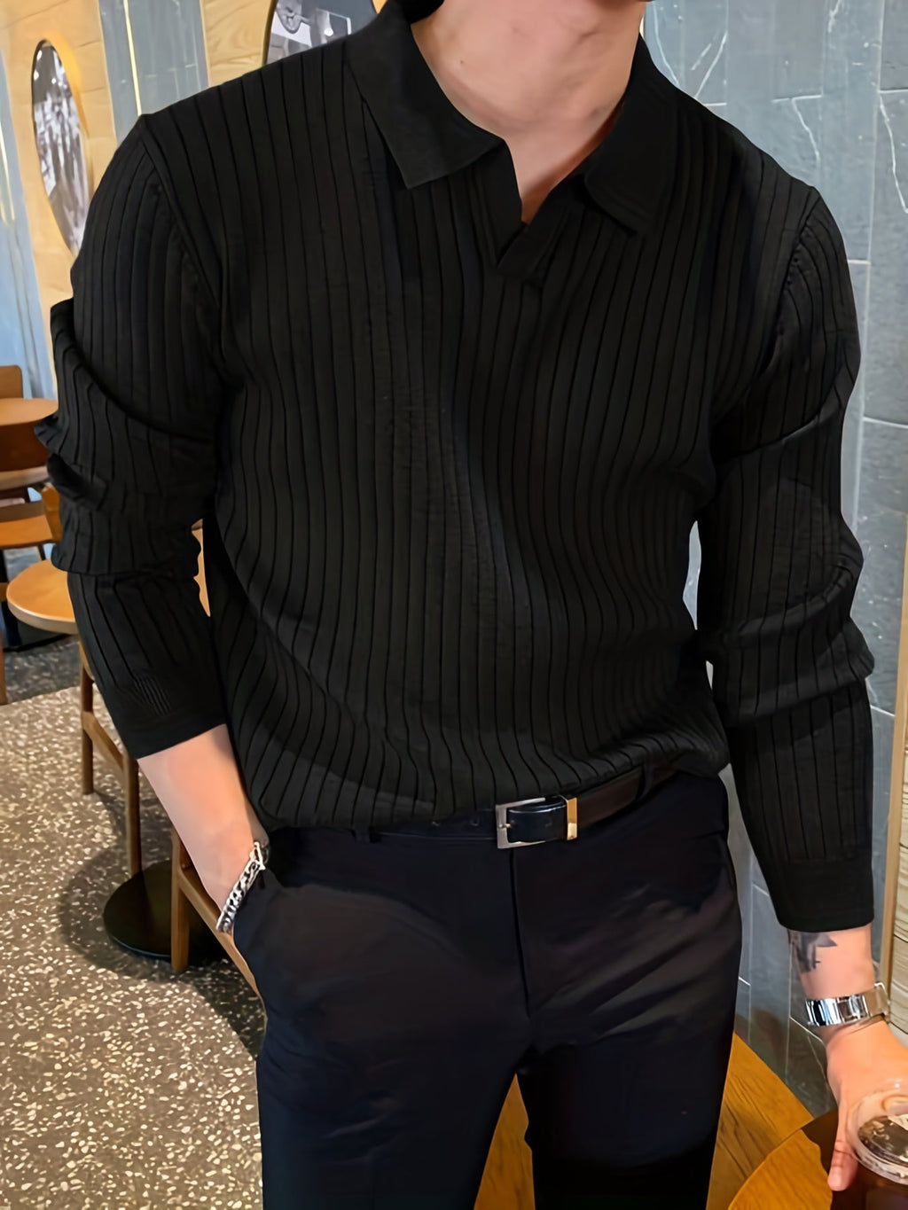 Pull Polo à Col Revers avec Encolure en V pour Homme | Idéal pour Tenue de Bureau