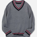 Pull-Over Homme à Col V Rayé et Maille Structurée | Idéal pour la Mi-Saison