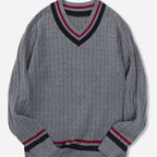 Pull-Over Homme à Col V Rayé et Maille Structurée | Idéal pour la Mi-Saison