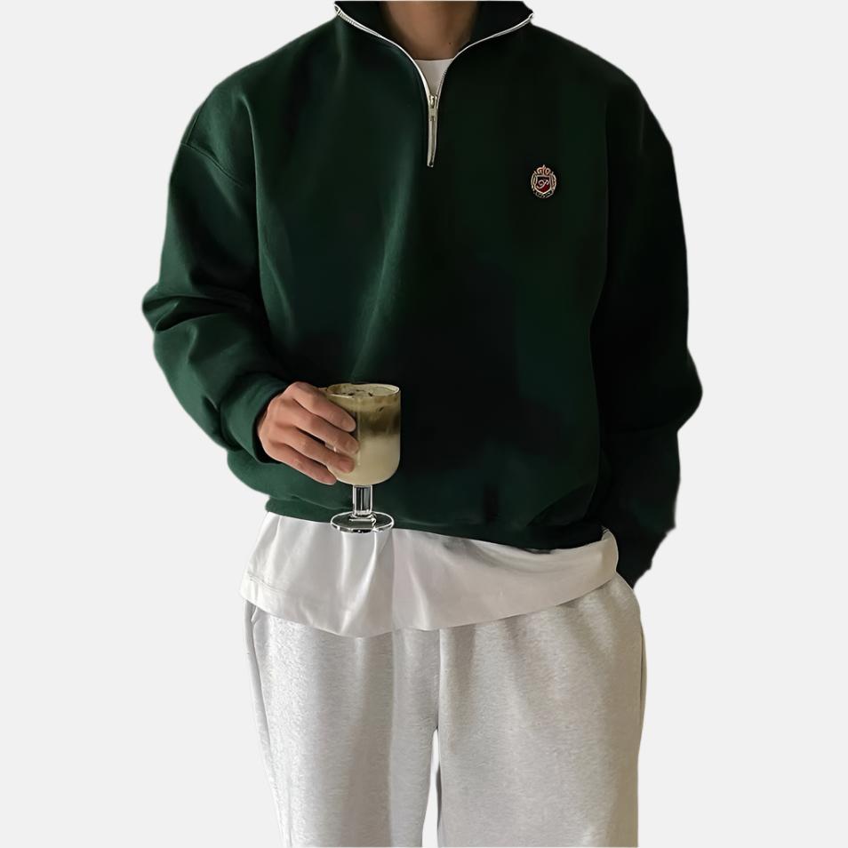 Sweatshirt avec Demi-Zip et Broderie Discrète pour Adulte | Idéal pour Usage Quotidien