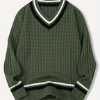 Pull-Over Homme à Col V Rayé et Maille Structurée | Idéal pour la Mi-Saison