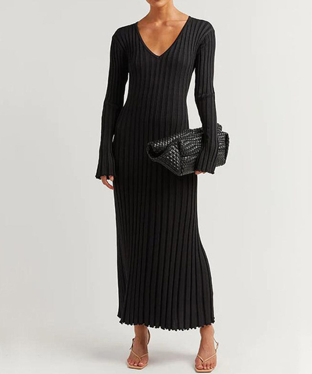 Robe Longue À Manches Longues Et Maille Côtelée Pour Femme | Idéal Pour Usage Quotidien
