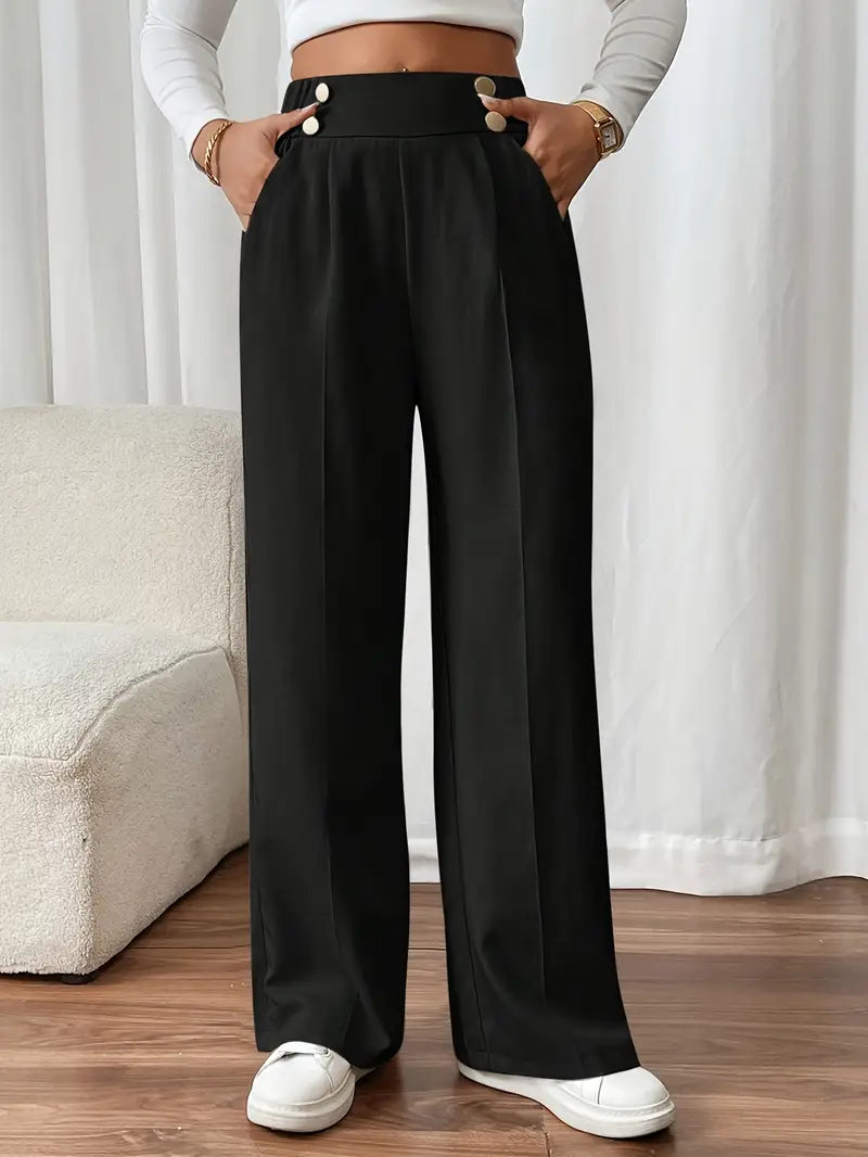 Pantalon Large À Taille Élastique Avec Poches Latérales Pour Femme | Idéal Pour Usage Quotidien