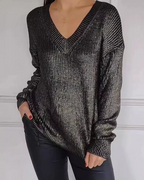 Pull En Maille Avec Col En V Et Finition Métallisée Pour Femme | Idéal Pour Toutes Les Saisons